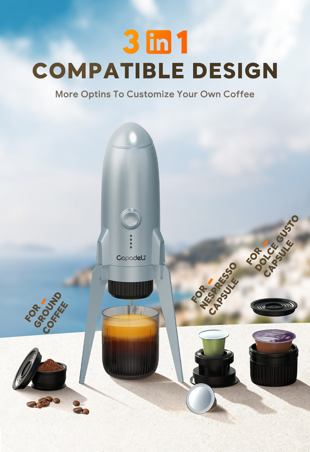 ME2409 CAPADELI Portable Espresso Maker with Heating Feature - iCafilasReusable Coffee Capsule Factory
